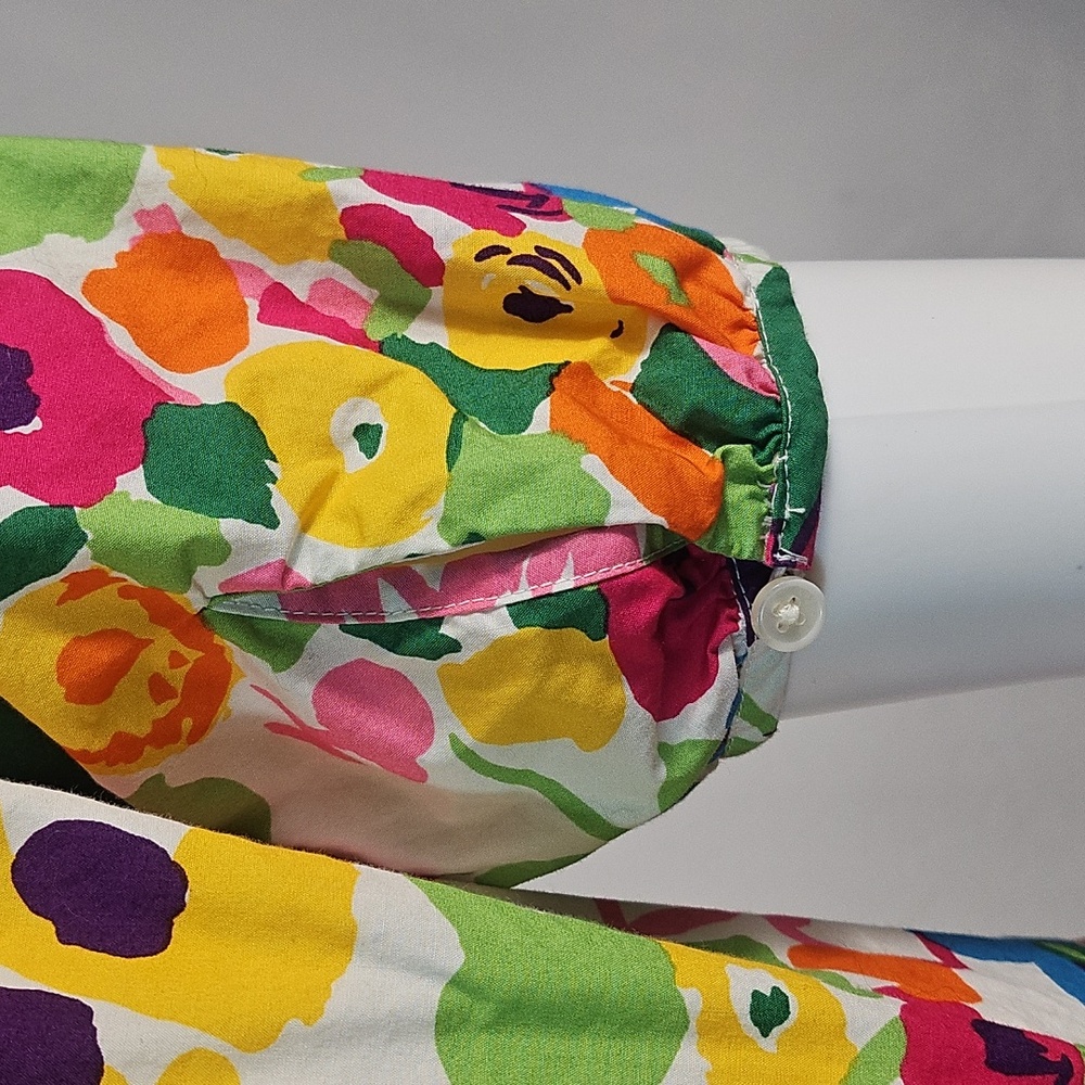 J. Crew 100% Cotton Vibrant Multi-Color Floral Puff Sleeve Ruffle Hem Dress - Picture 13 of 16
